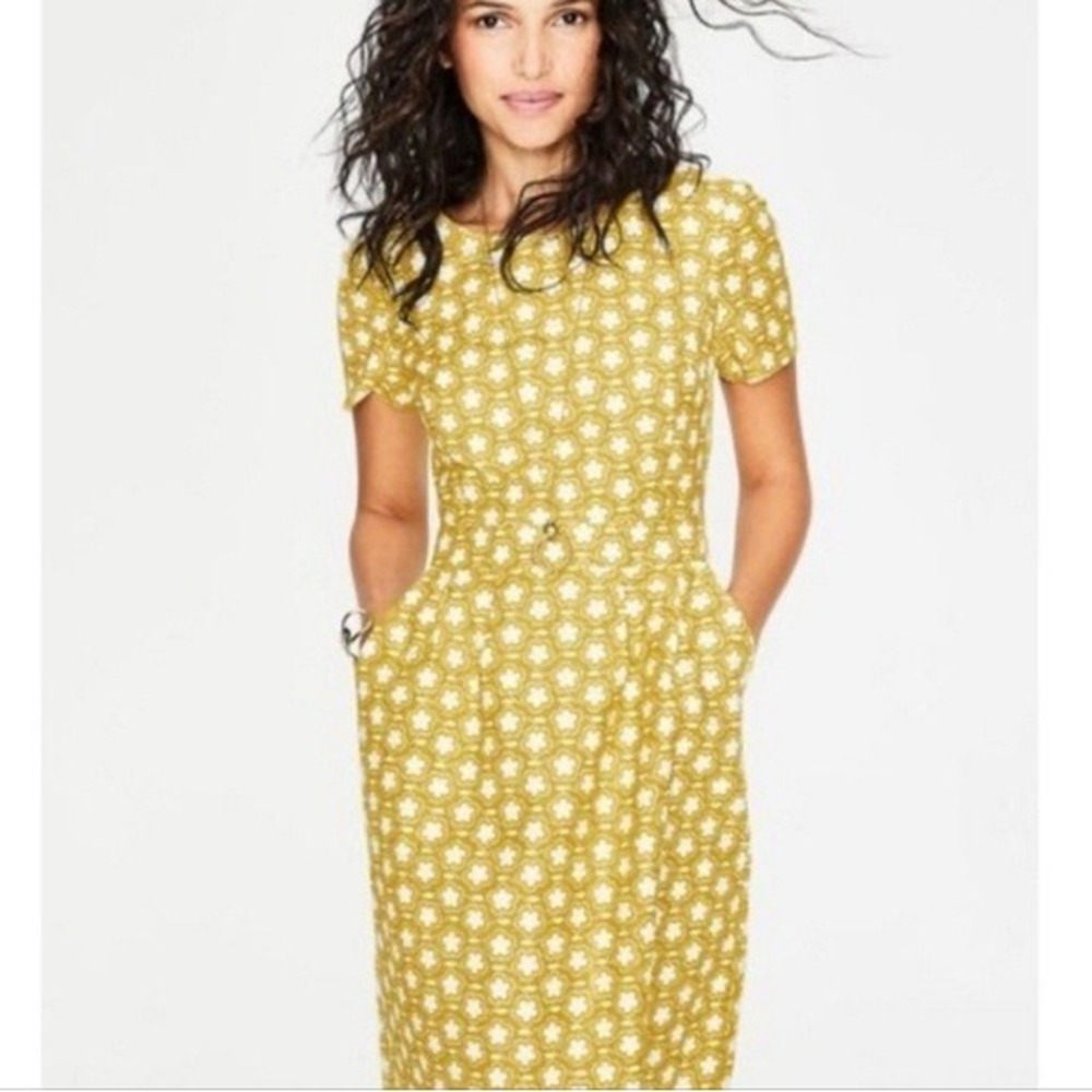 Boden Yellow Floral Short-Sleeve Midi Dress